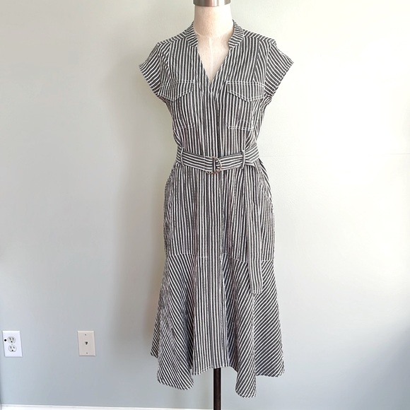 White House Black Market Dresses & Skirts - White House Black Market Gray and White Striped Utility Midi Dress